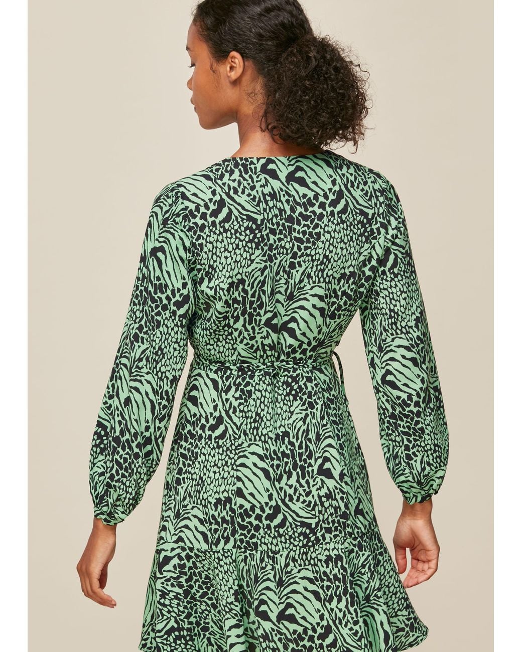 Whistles Green Zebra Print Wrap Dress