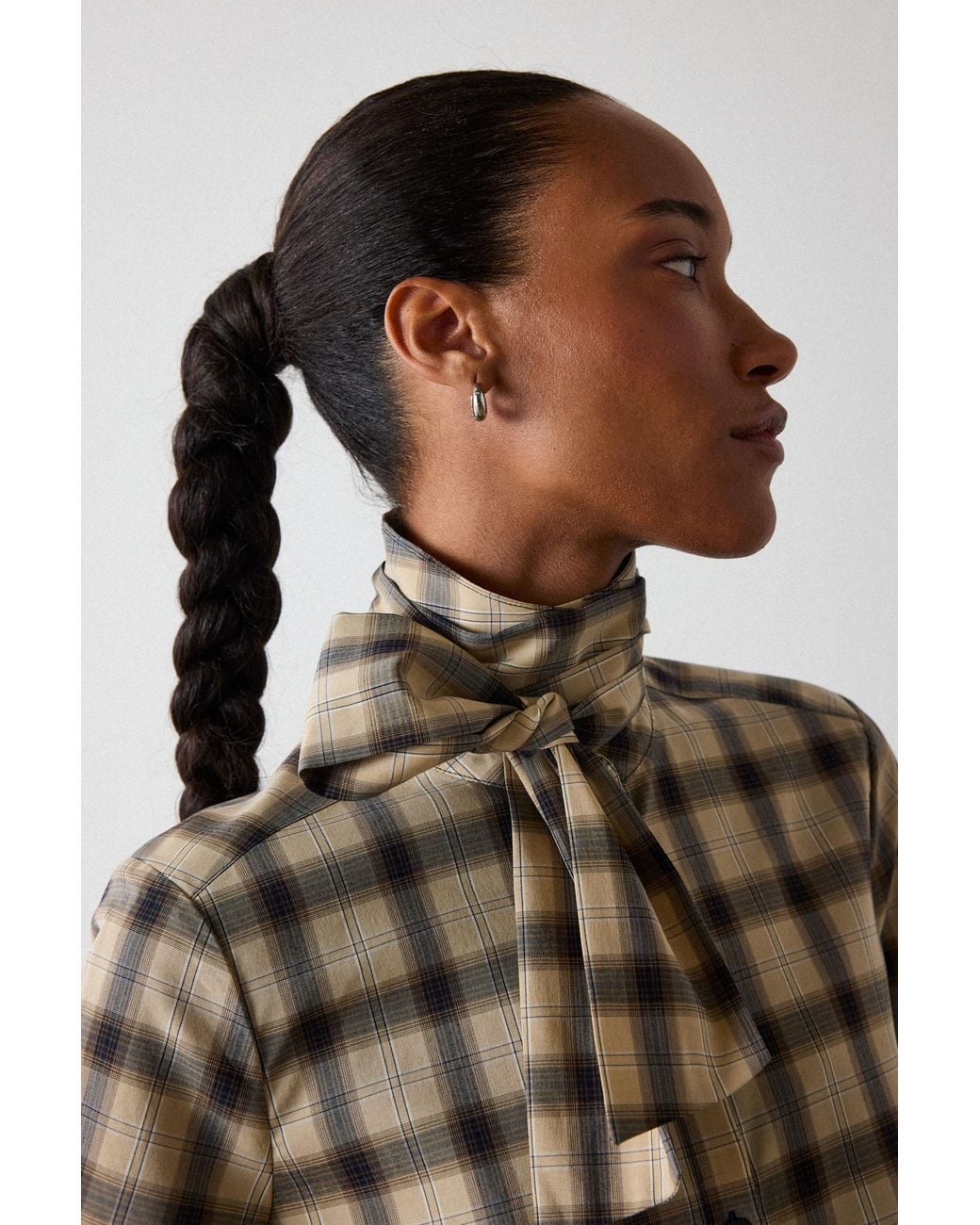 Whistles Brown Detachable Scarf Check Shirt