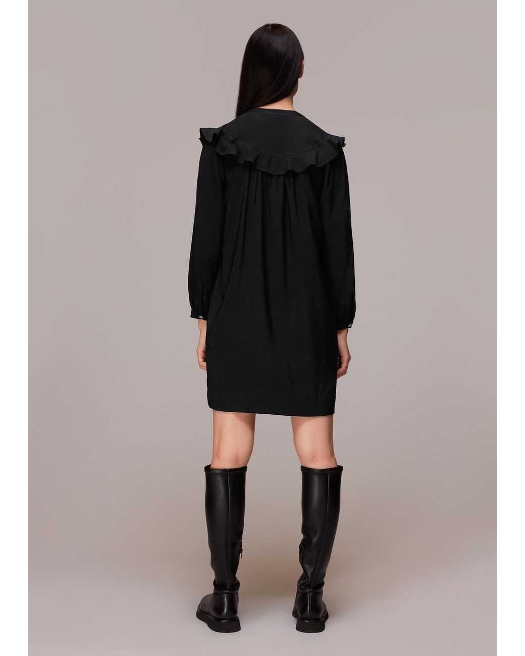 Whistles Black Dara Frill Detail Dress