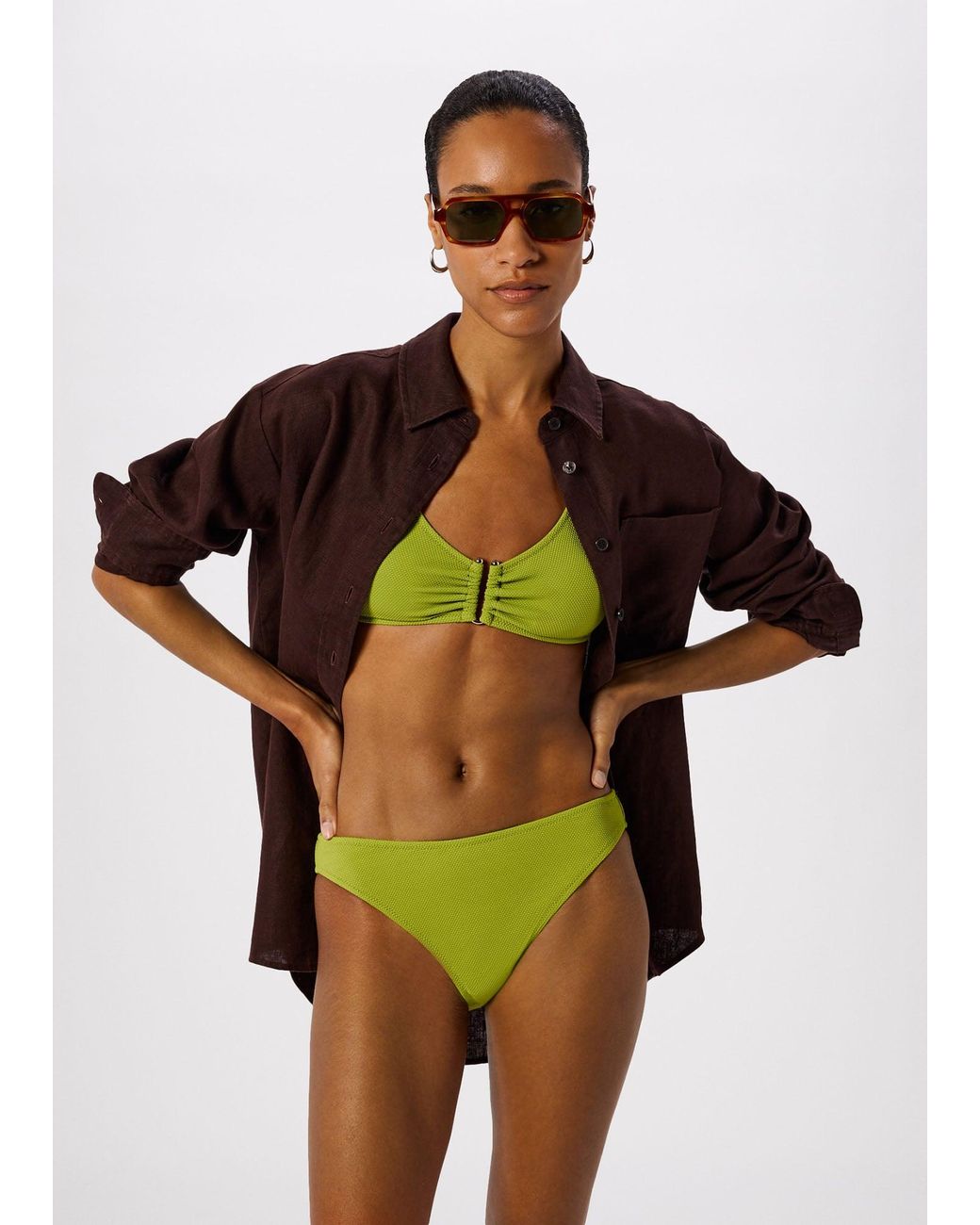 Whistles Green Textured Bikini Bottom