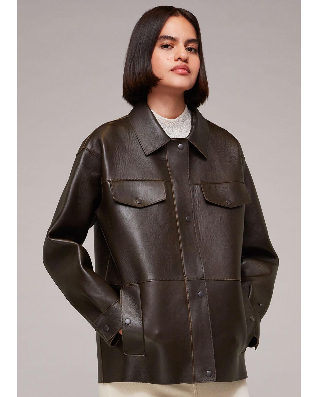 Whistles clean collarless sales leather jacket