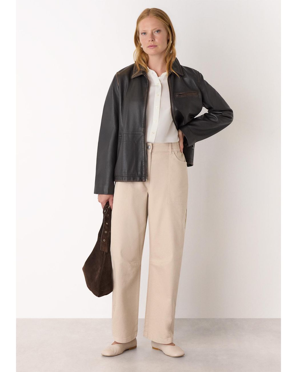 Whistles Natural Casual Cotton Barrel Trouser