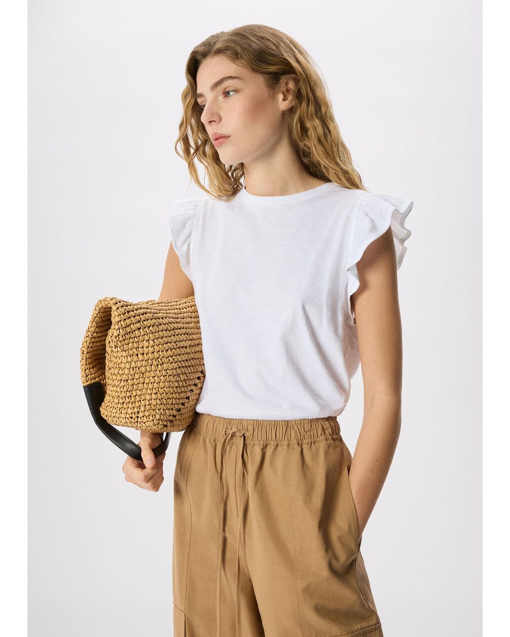 Whistles Gray Frill Sleeve Broderie Tee