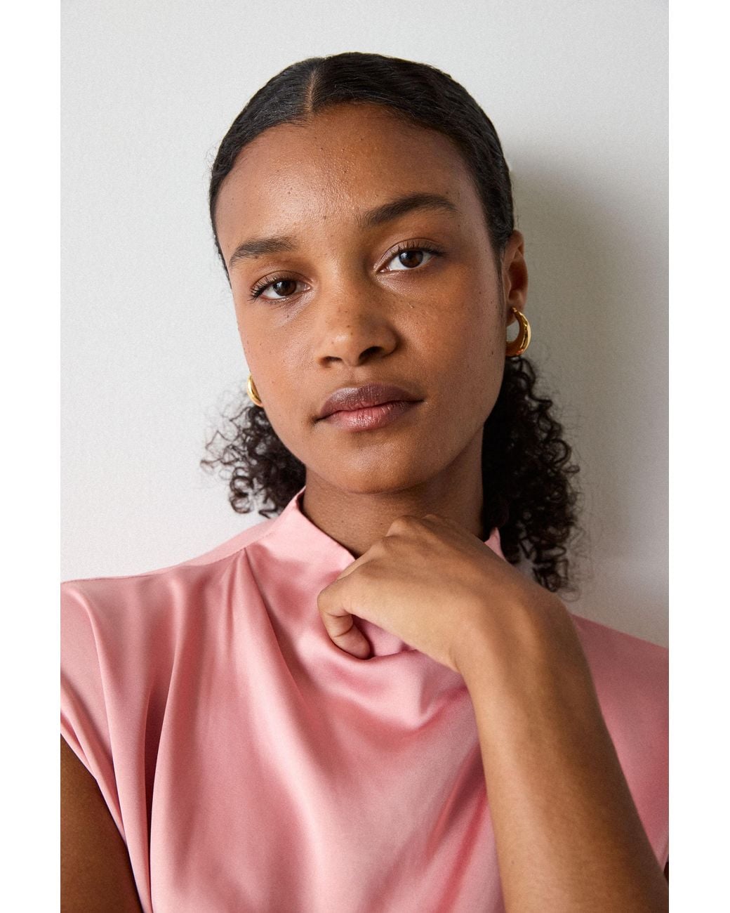 Whistles Pink Cowl Neck Satin Sleeveless Top