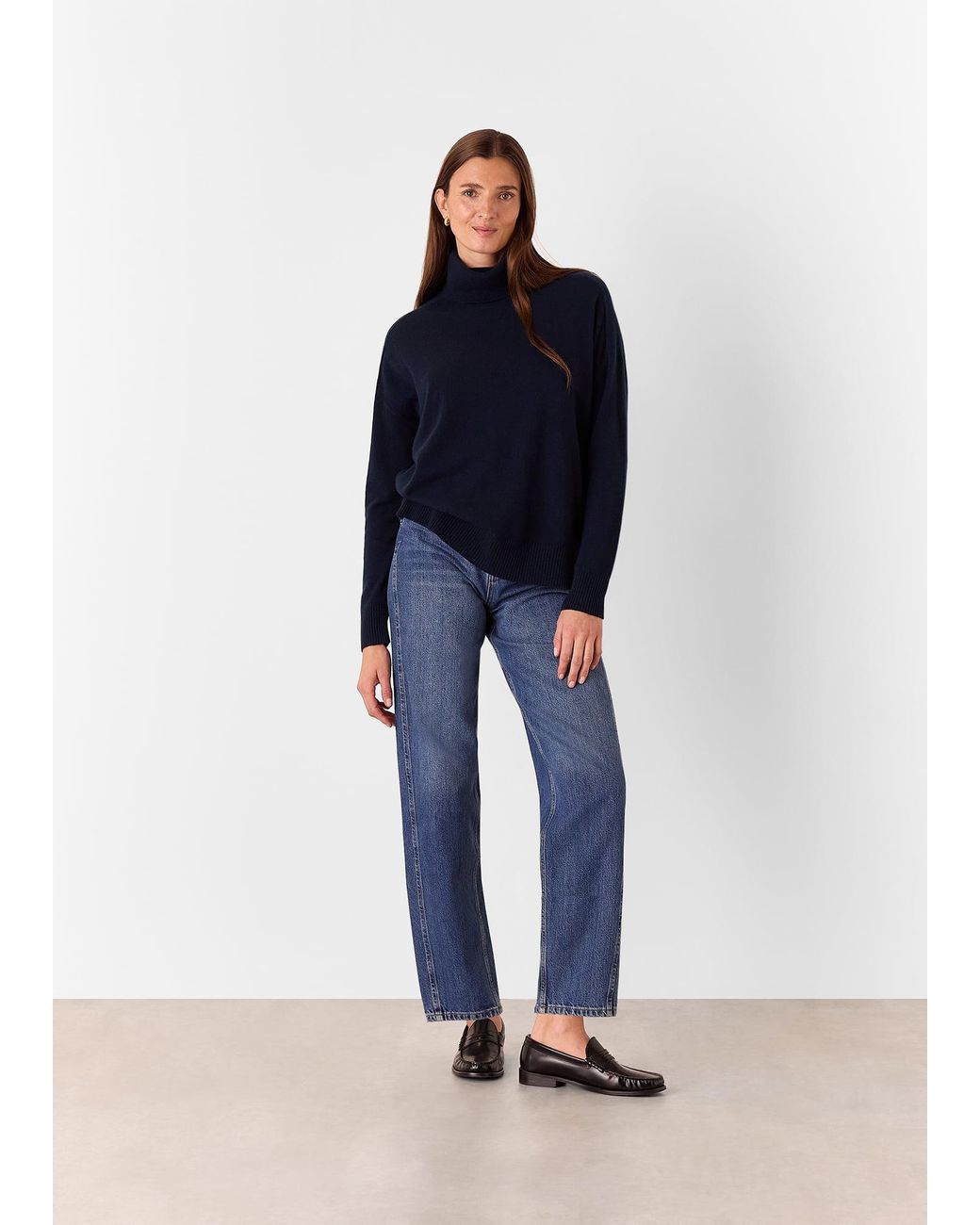 Whistles Blue Cashmere Roll Neck Jumper
