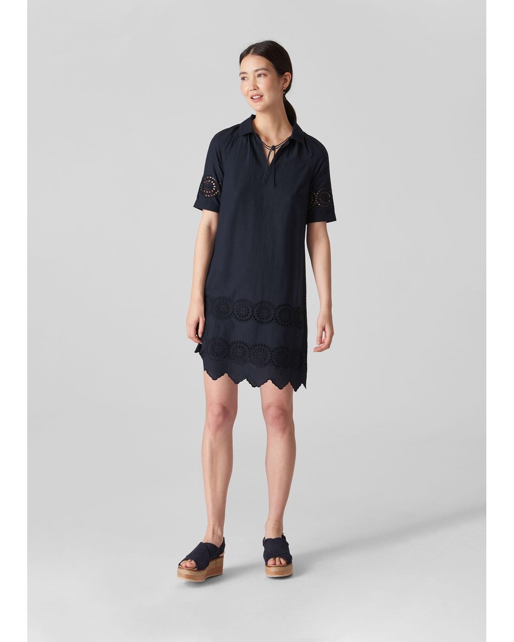 Whistles Blue Broderie Shirt Dress