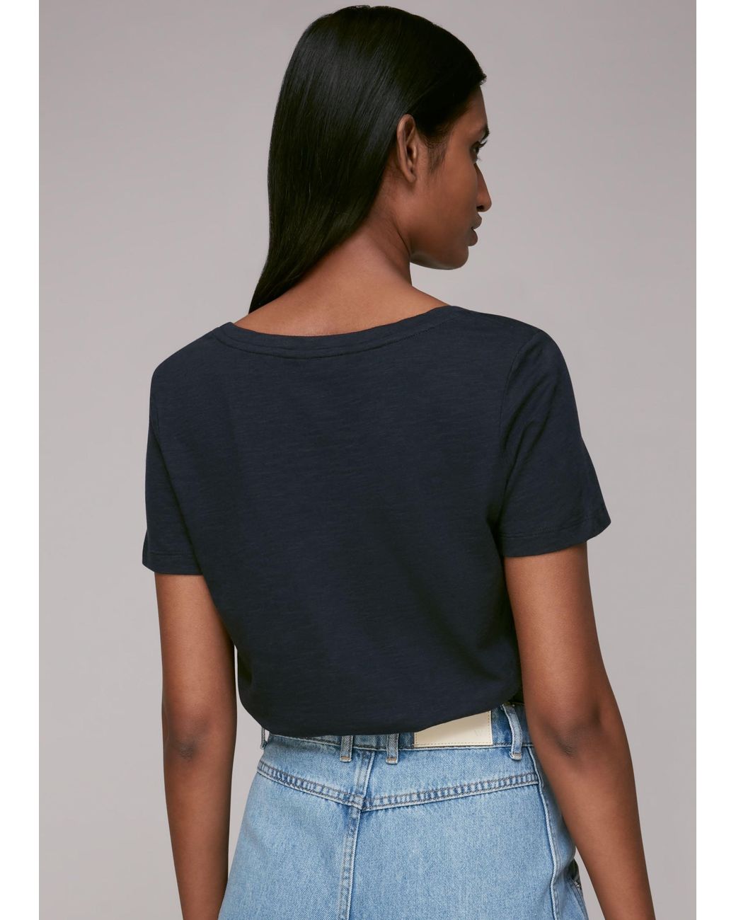 Whistles Black Sophie V Neck Cotton Tshirt