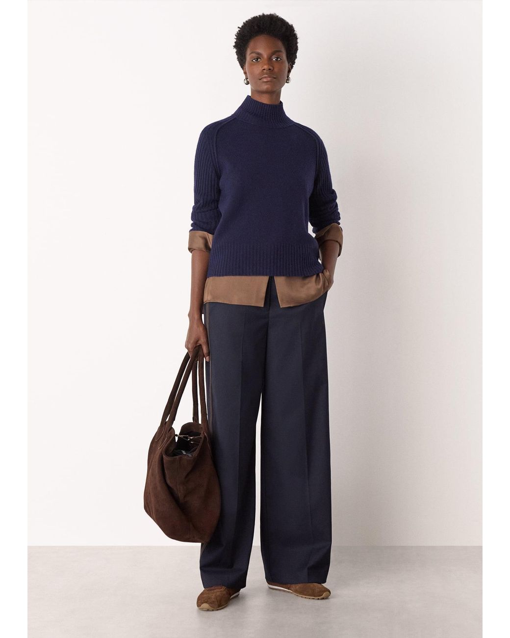 Whistles Blue Wool Funnel Neck Knit