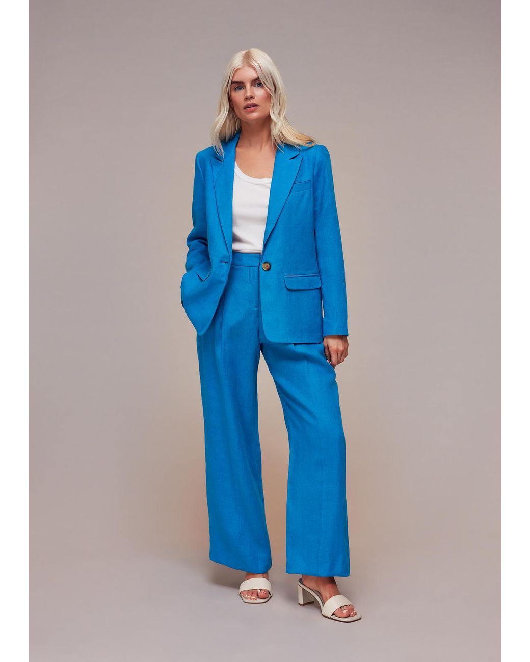 Whistles Blue Petite Leonie Linen Trouser