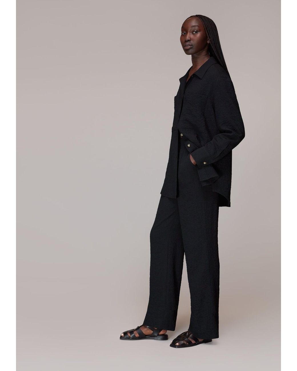 Whistles Black Luna Crinkle Trouser