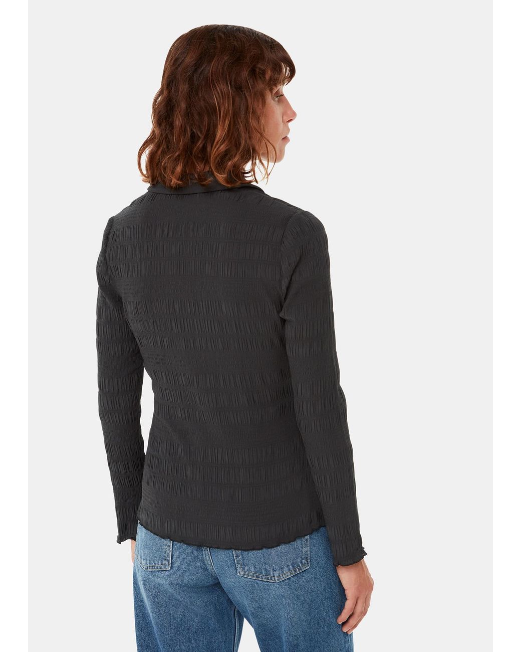 Whistles Black Plisse Button Front Shirt
