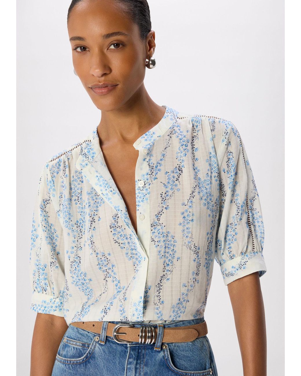 Whistles Gray Ditsy Stem Textured Shirt