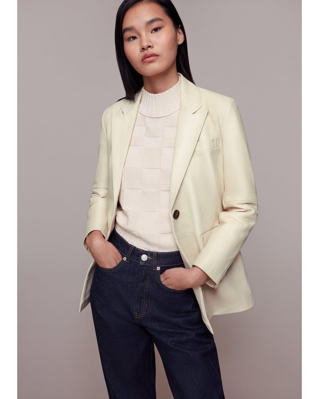 Whistles Natural Stina Leather Blazer