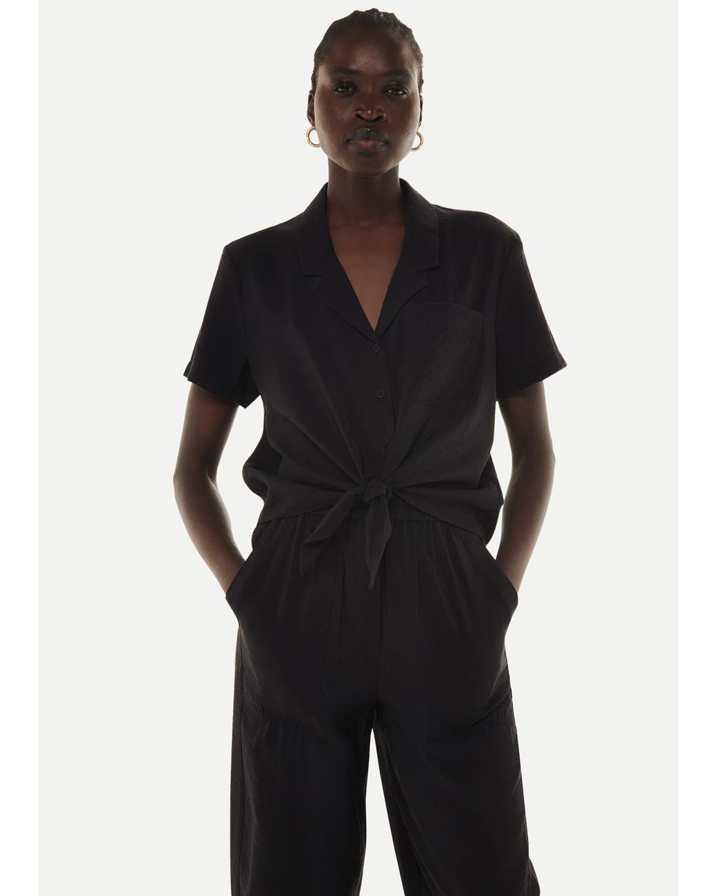 Whistles Black Nicola Tie Front Blouse