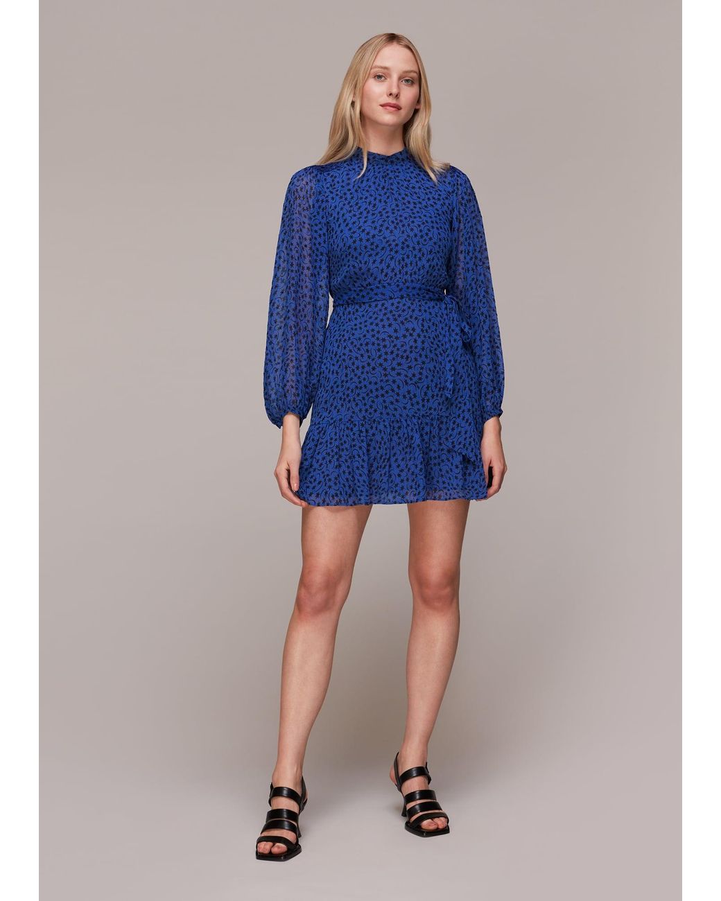 Whistles Blue Warped Star Print Dobby Dress
