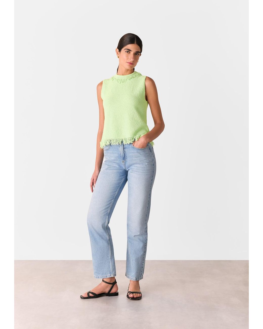 Whistles Green Fringe Detail Knitted Tank