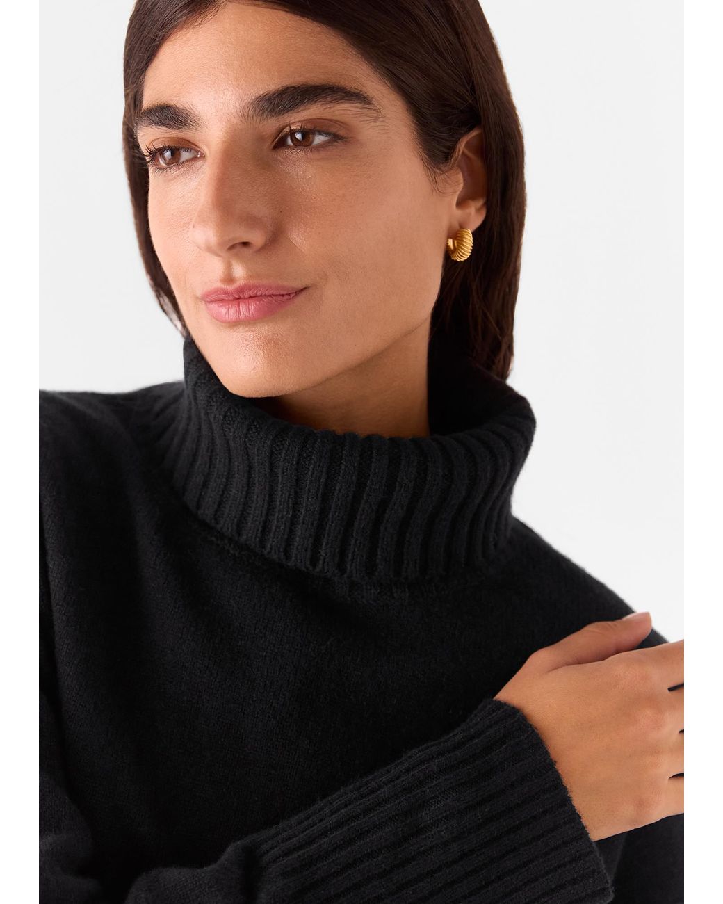 Whistles Black Wool Split Back Roll Neck