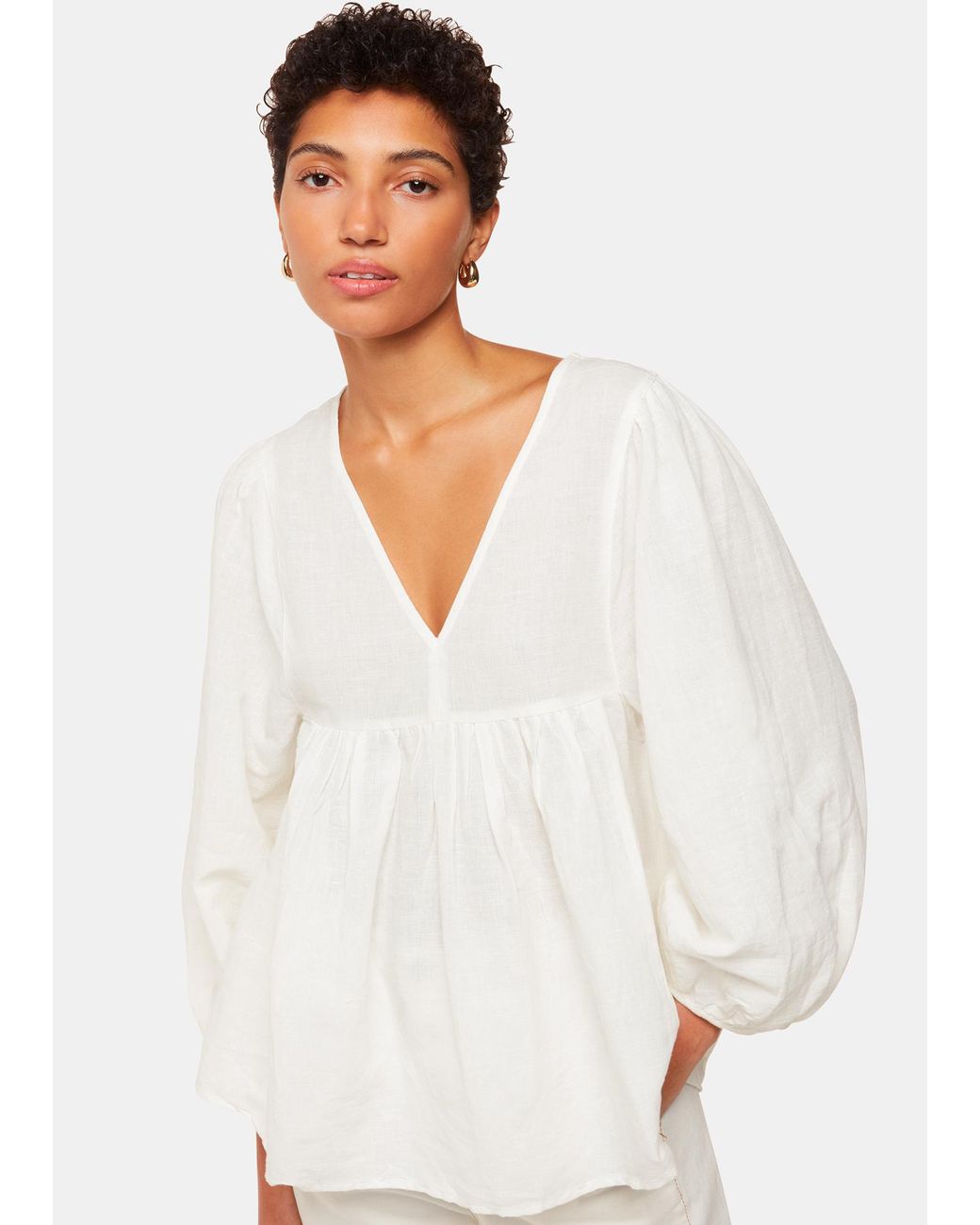Whistles White Gloria Linen Blend Blouse