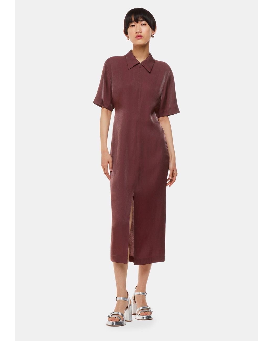 Whistles Red Delila Metallic Midi Dress