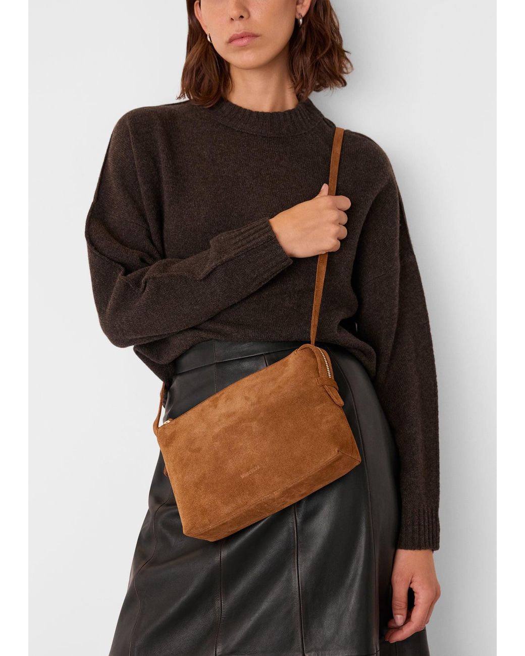 Whistles Brown Kaia Suede Crossbody Bag