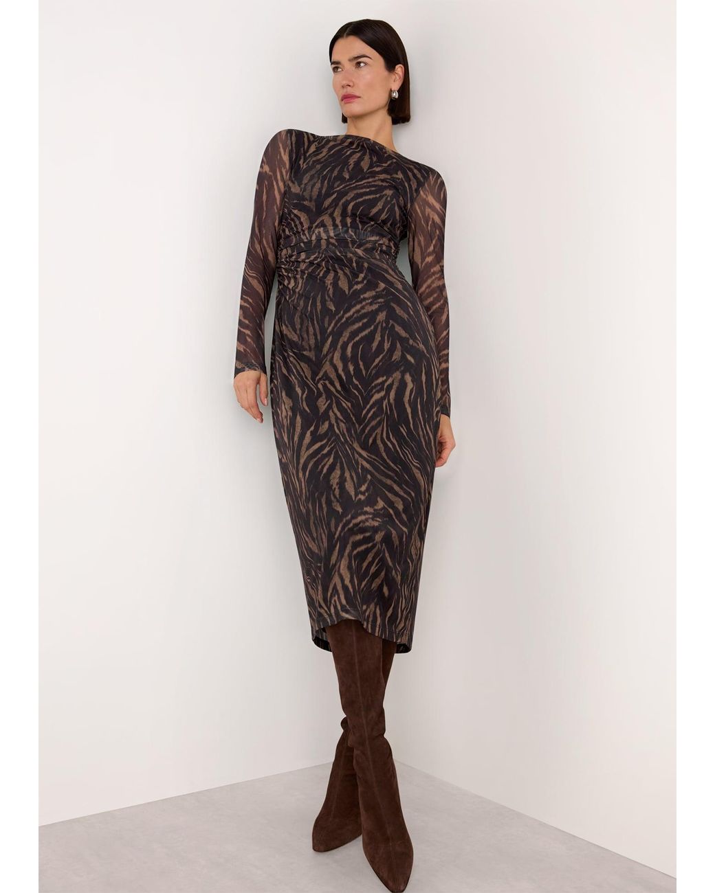 Whistles Multicolor Abstract Zebra Mesh Dress