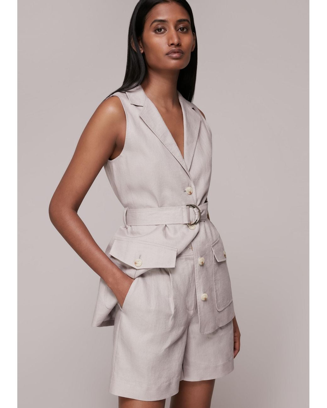 Whistles Gray Farah Linen Short