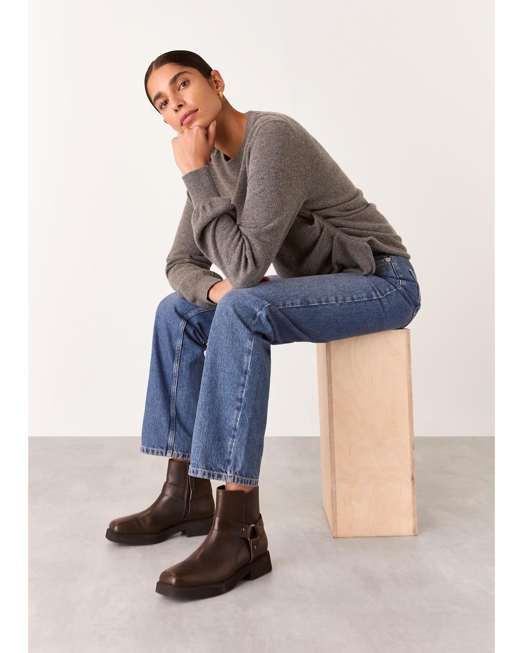 Whistles Gray Side Ruched Detail Knit