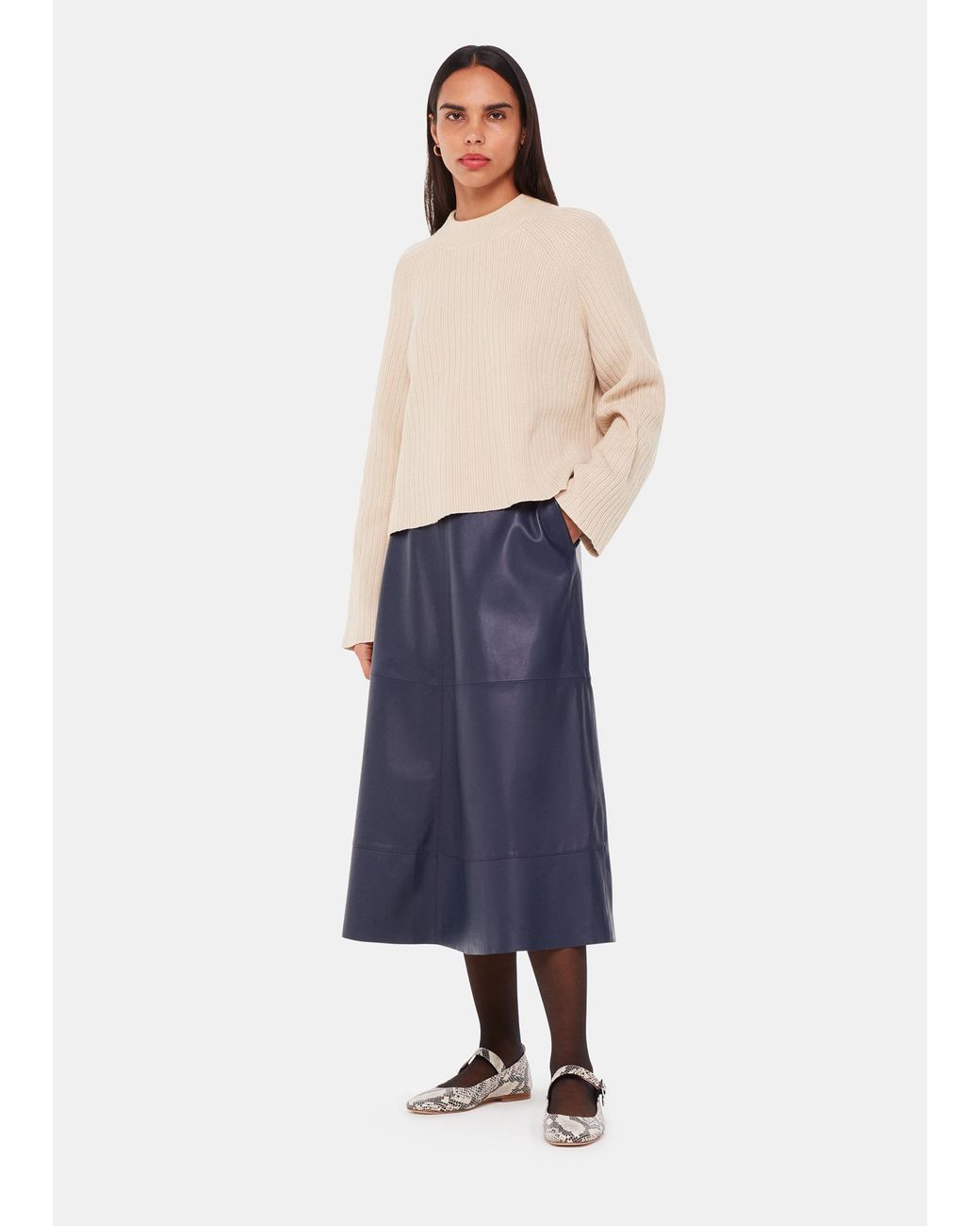 Whistles Blue Cotton Rib Crew Neck Knit