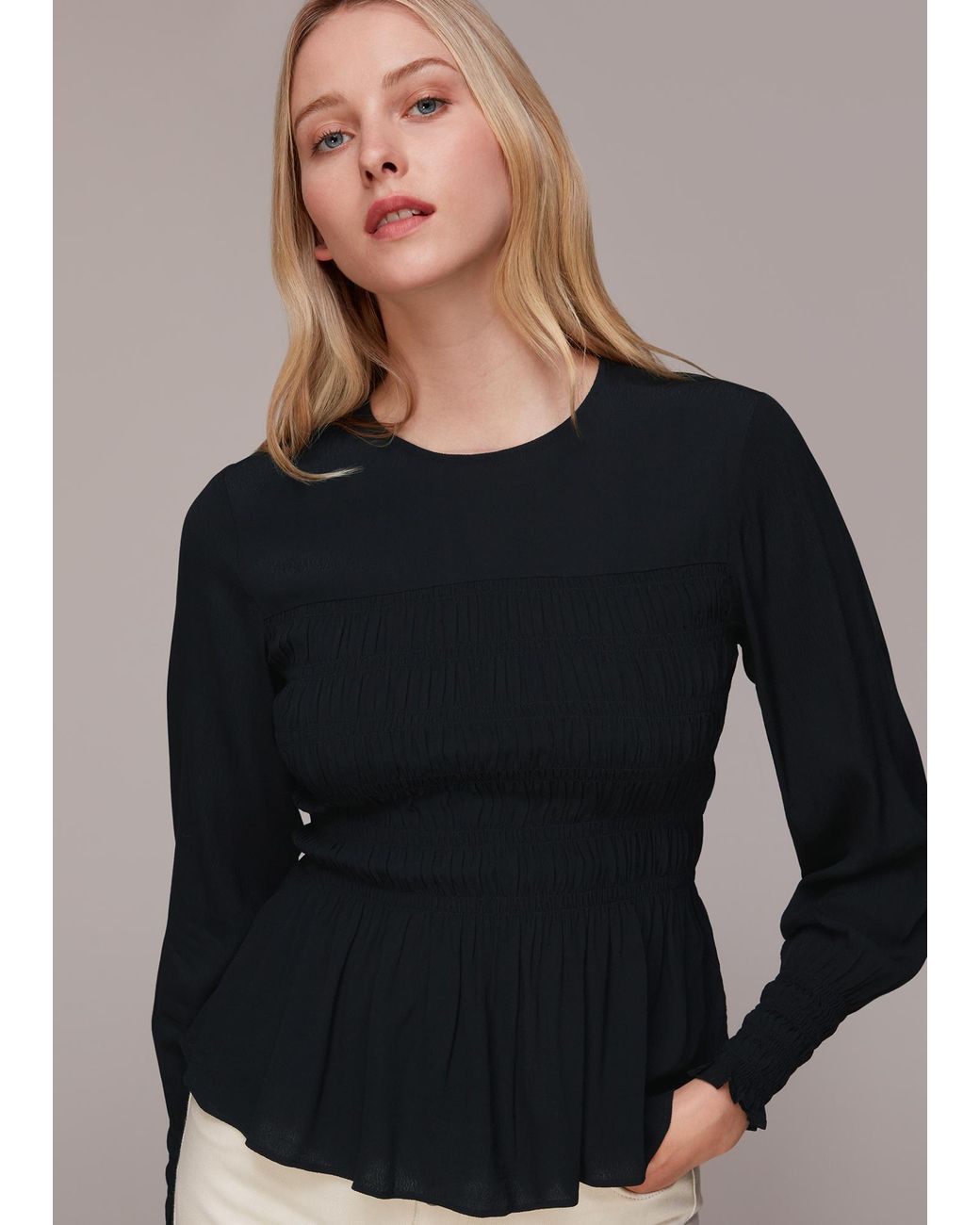 Whistles Black Rosanna Shirred Top