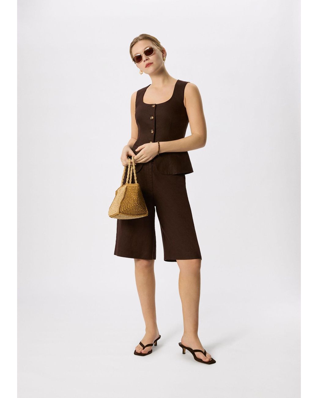 Whistles Brown Linen Waistcoat