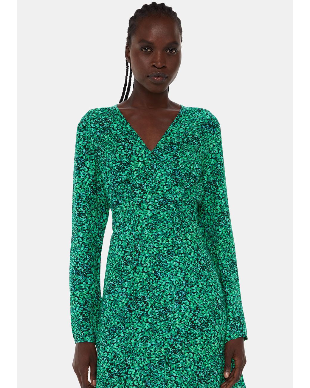Whistles Green Dappled Floral Lori Dress