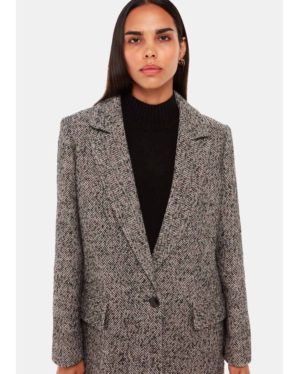 Whistles Brown Noa Herringbone Short Coat
