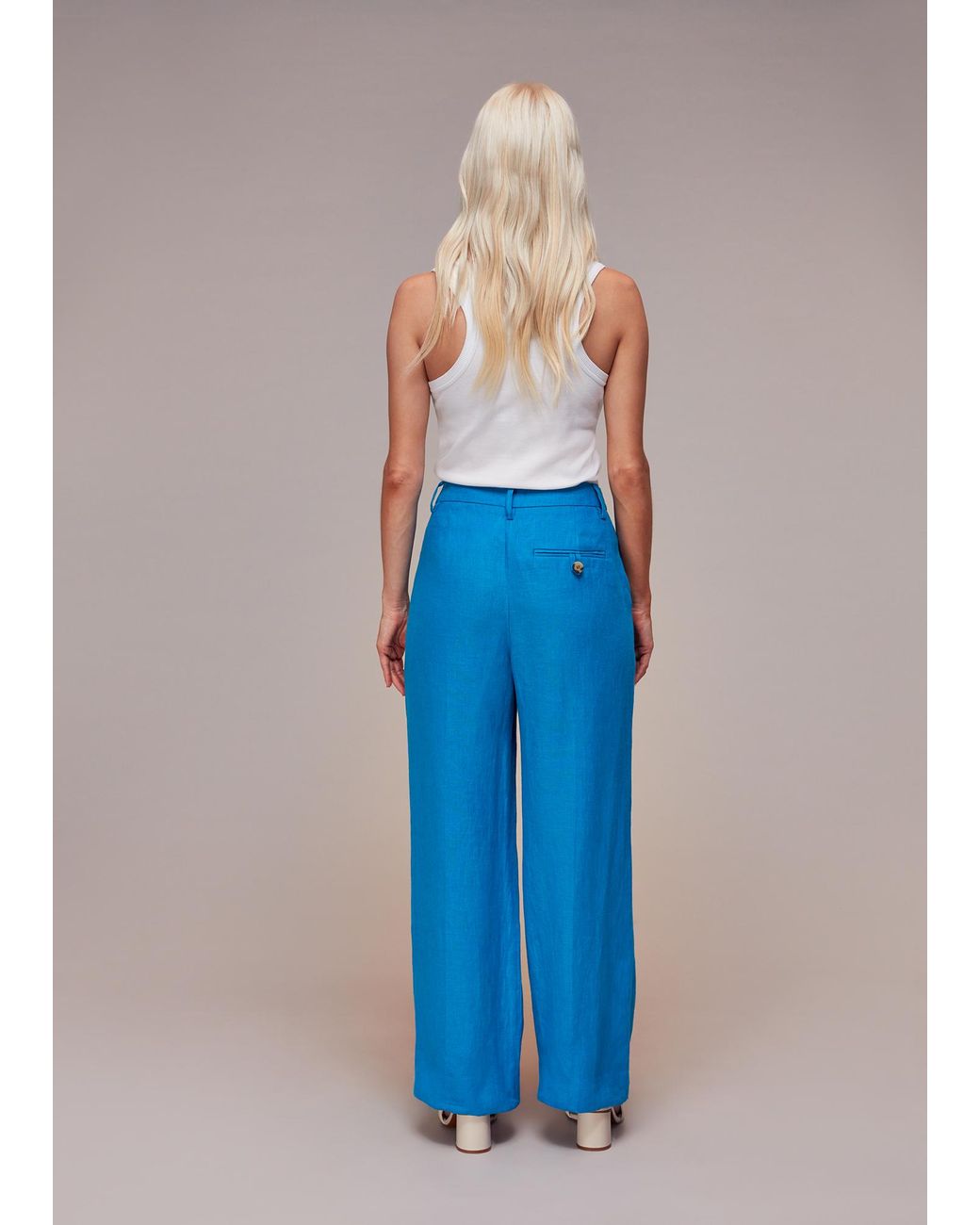 Whistles Blue Petite Leonie Linen Trouser