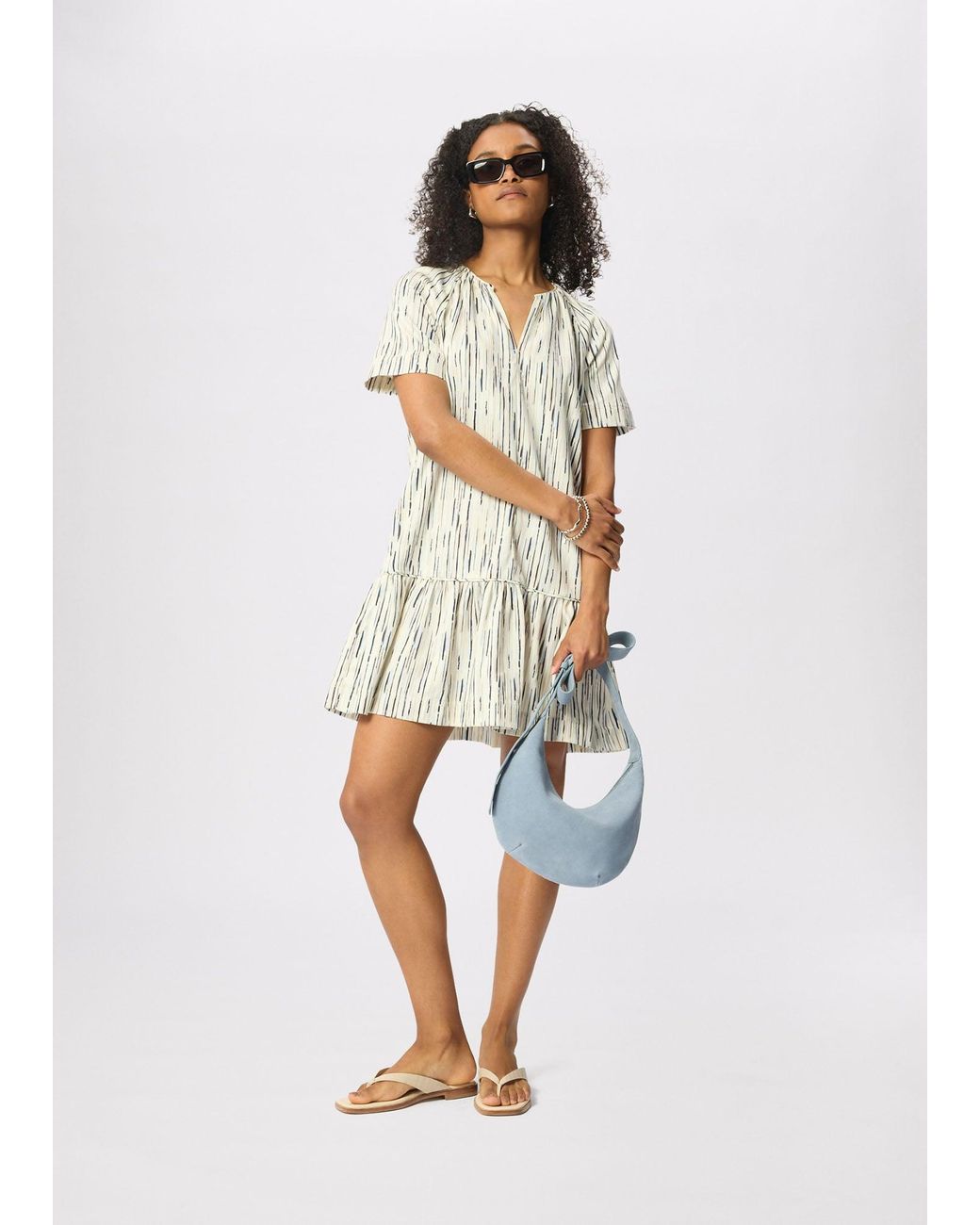 Whistles White Abstract Stripe Short Dress