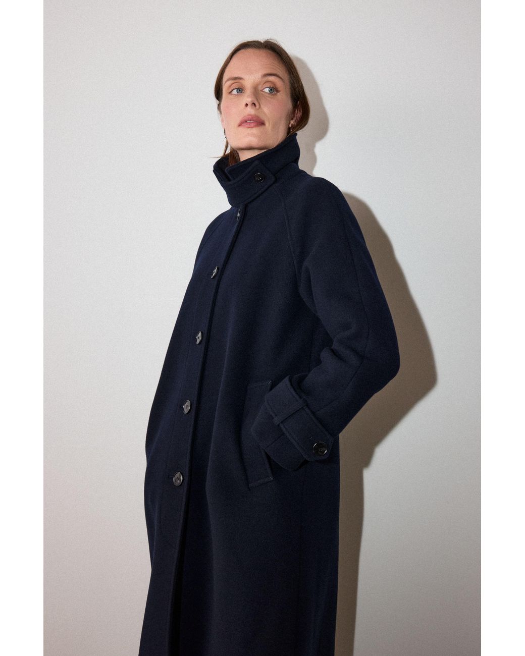 Whistles Blue Collar Detail Long Wool Coat