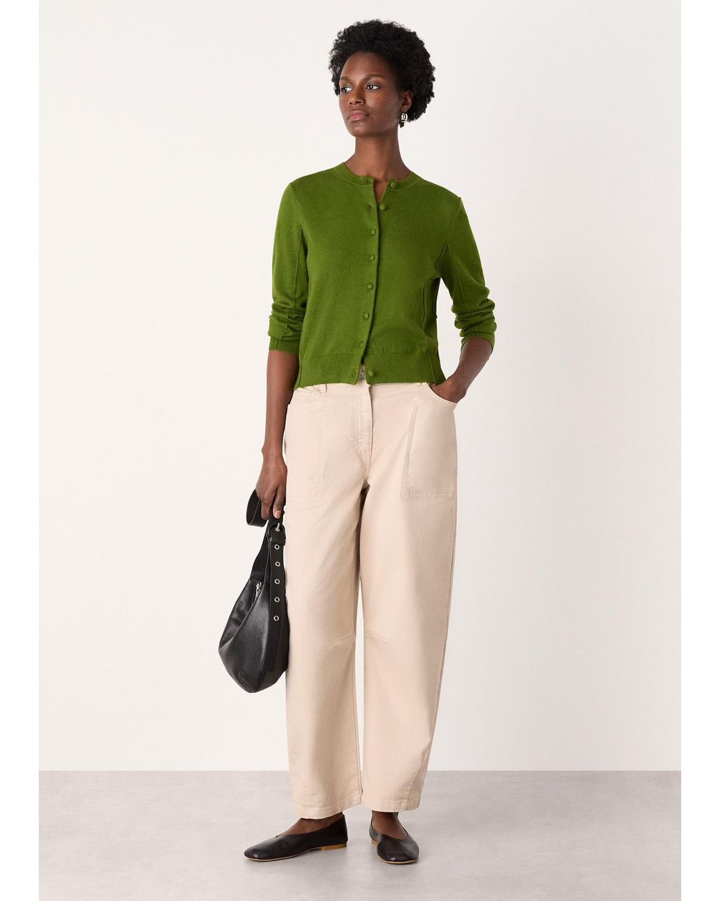 Whistles Green Fine Gauge Crew Neck Cardigan