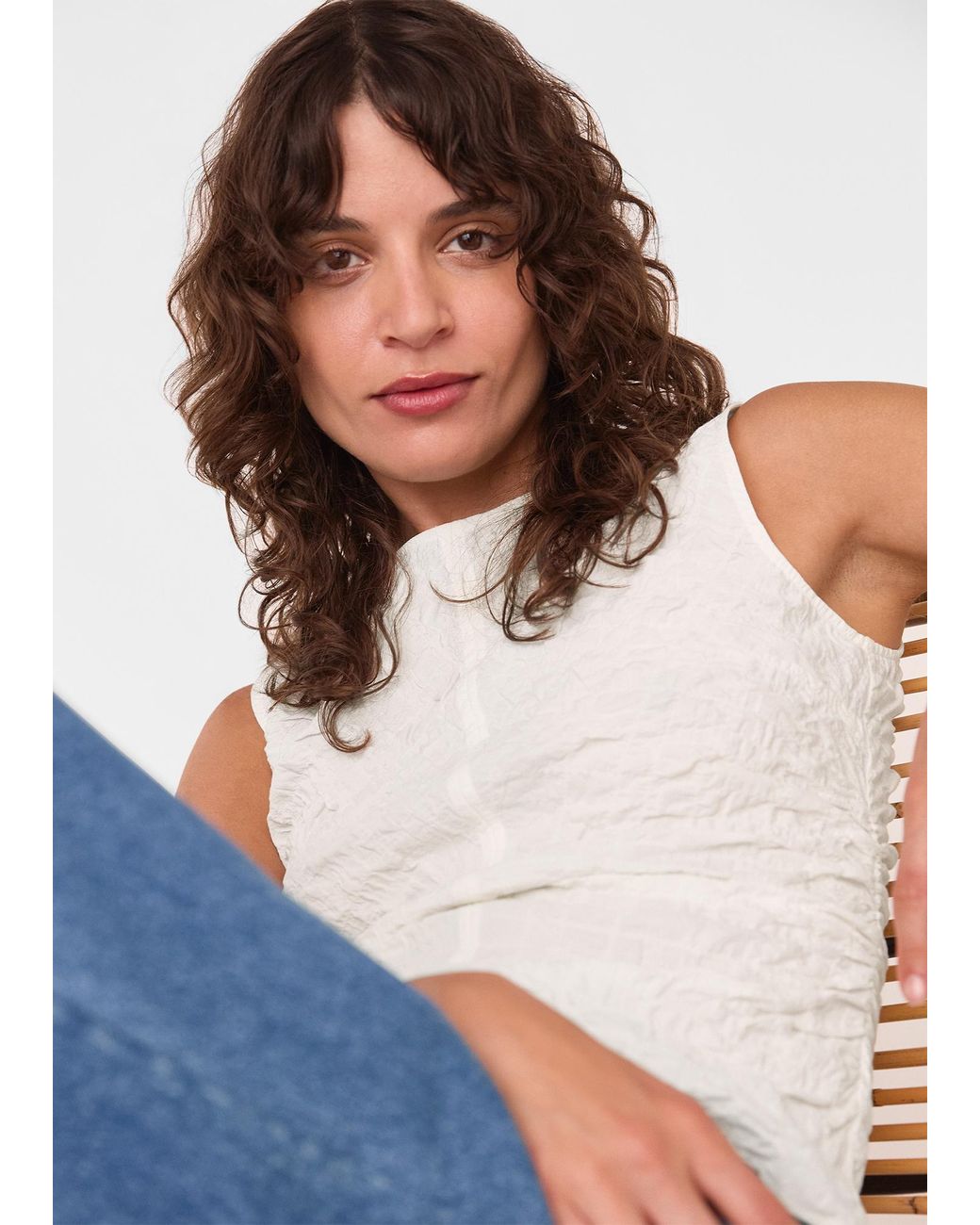 Whistles White Cotton Textured Tank