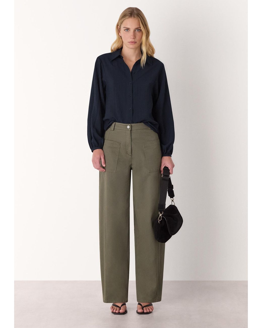 Whistles Blue Textured Relaxed Viscose Shirt