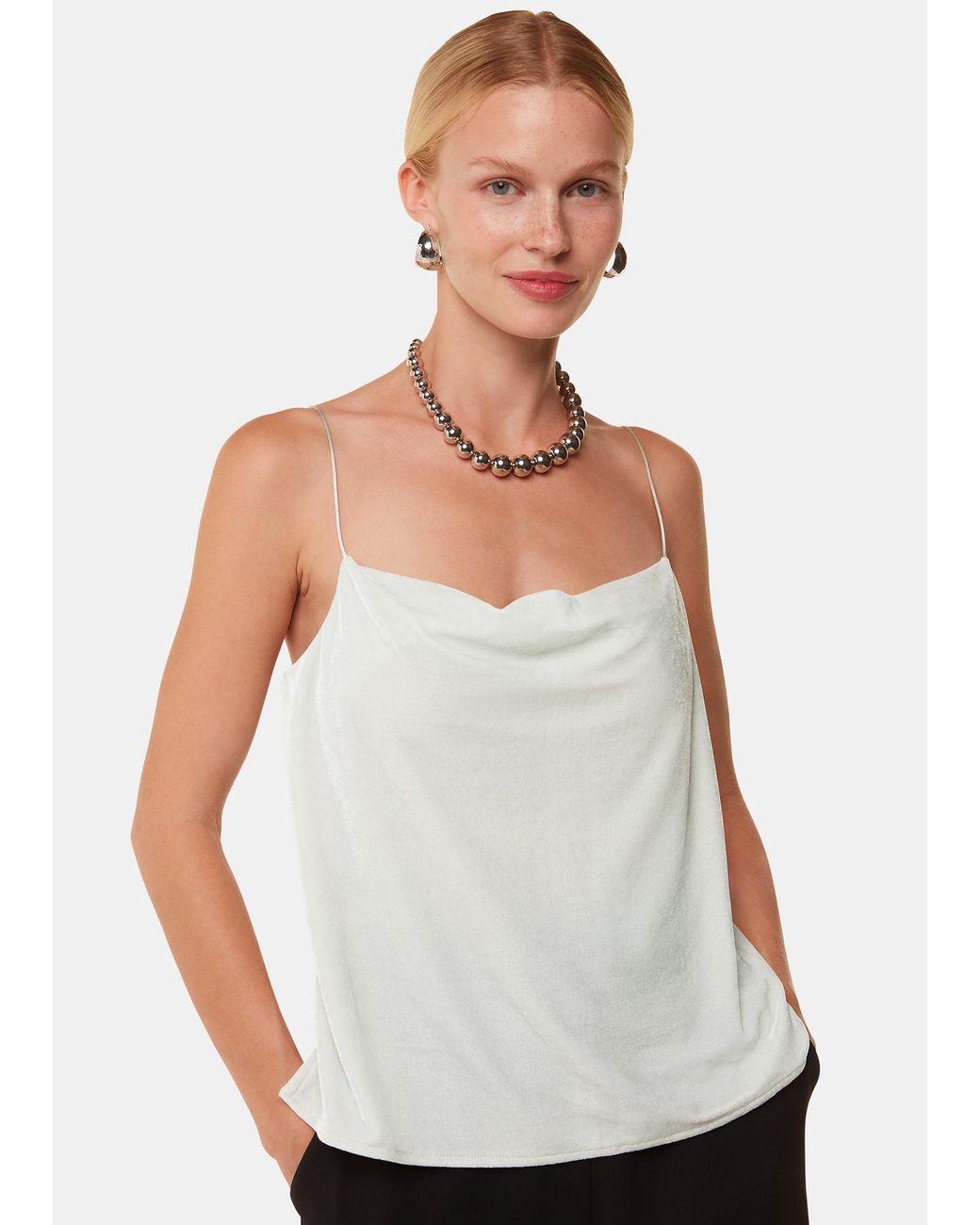Whistles White Velvet Cowl Neck Cami Top