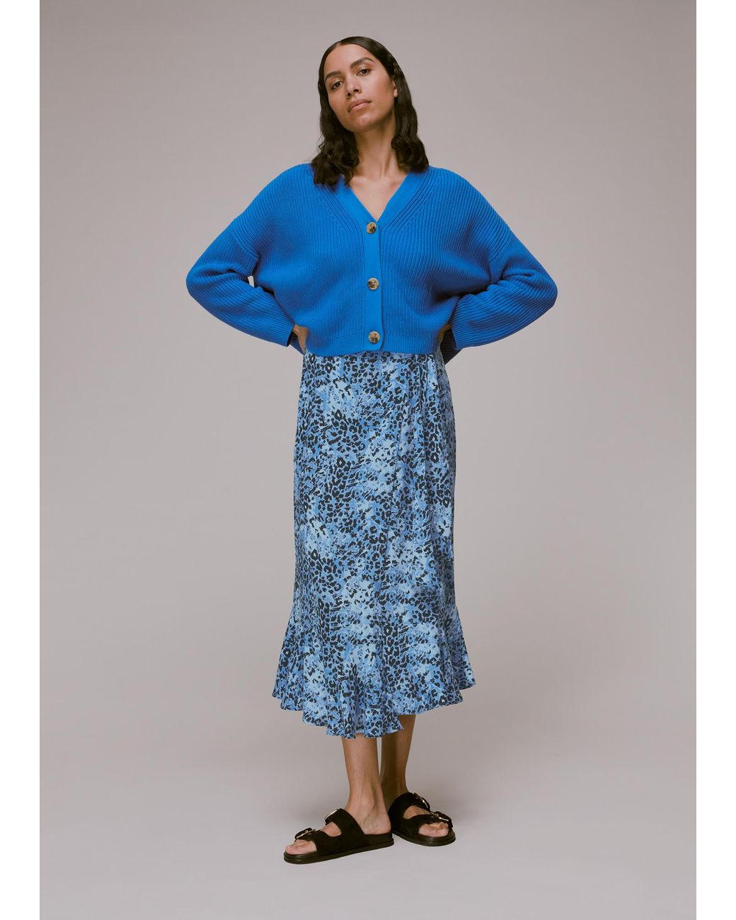 Whistles Blue Hyena Spot Wrap Skirt