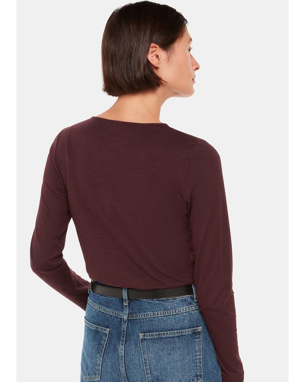 Whistles Red High V Neck Ruched Top
