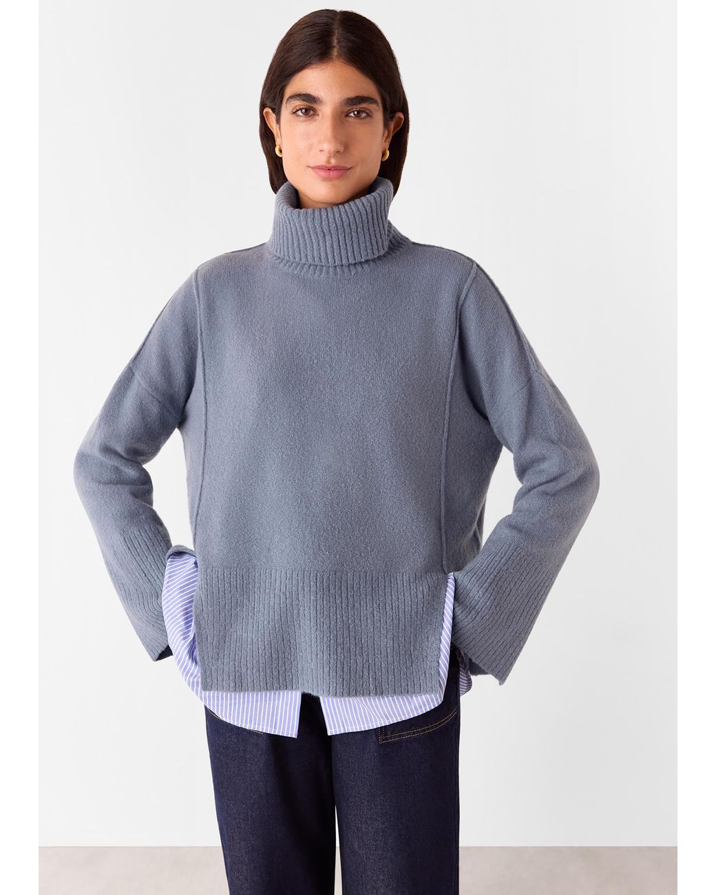 Whistles Blue Wool Mix Roll Neck Knit