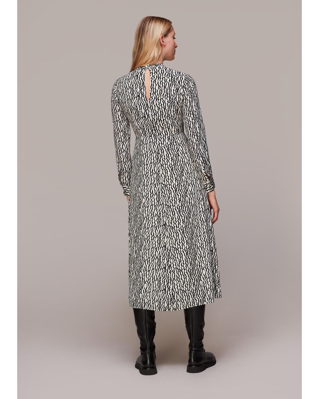 Whistles Gray Wiggle Print Silk Midi Dress