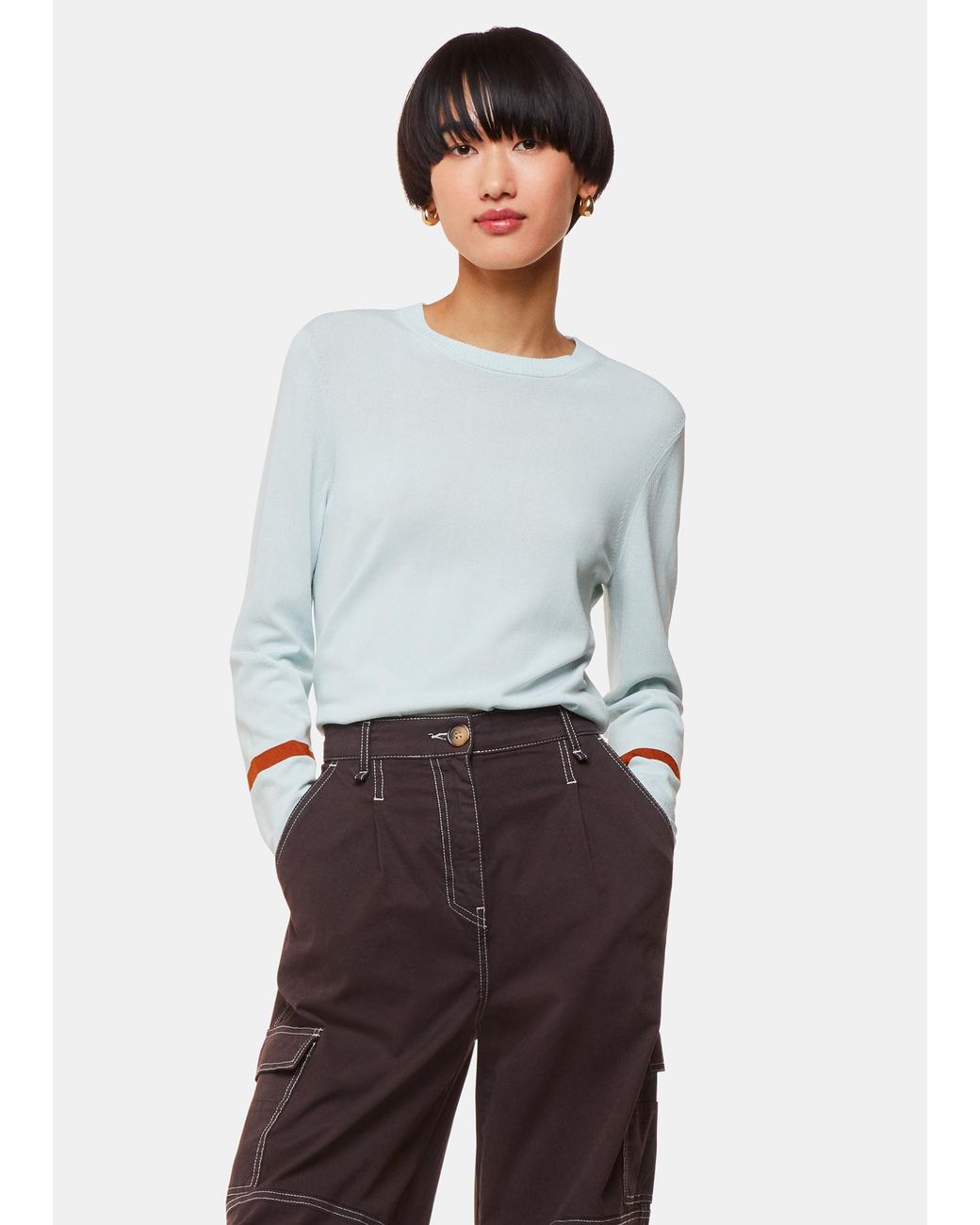 Whistles White Stripe Sleeve Detail Crew
