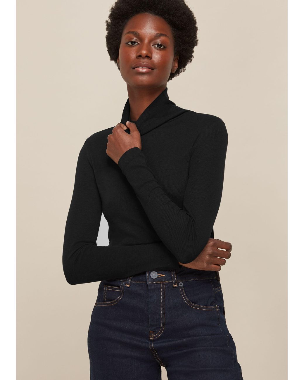 Whistles Black Essential Polo Neck