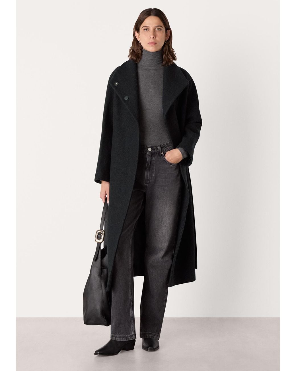 Whistles Black Morgan Funnel Neck Coat