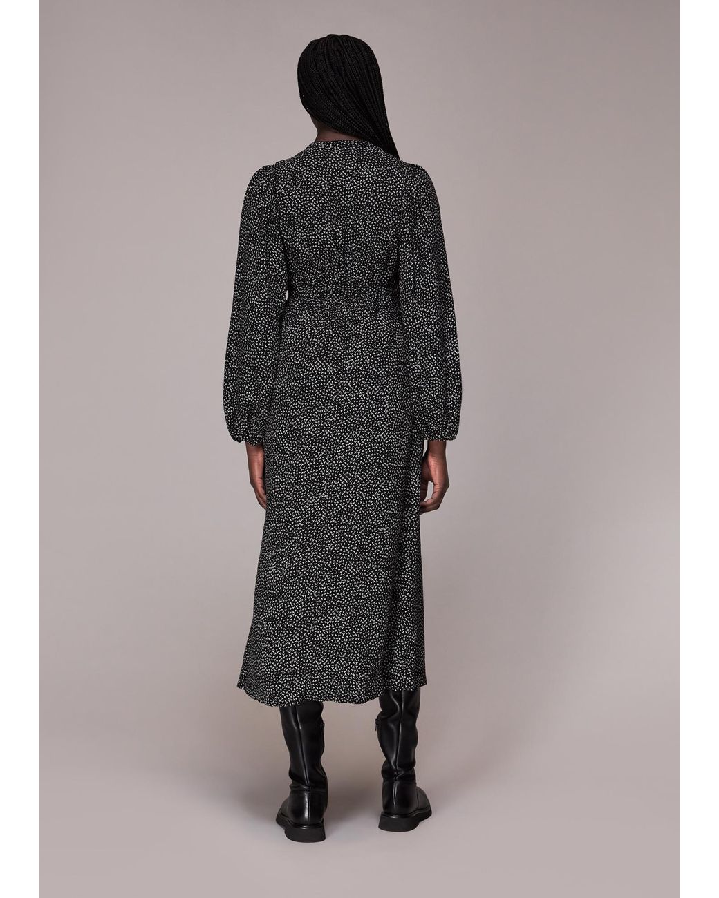 Whistles Gray Scattered Y Print Midi Dress