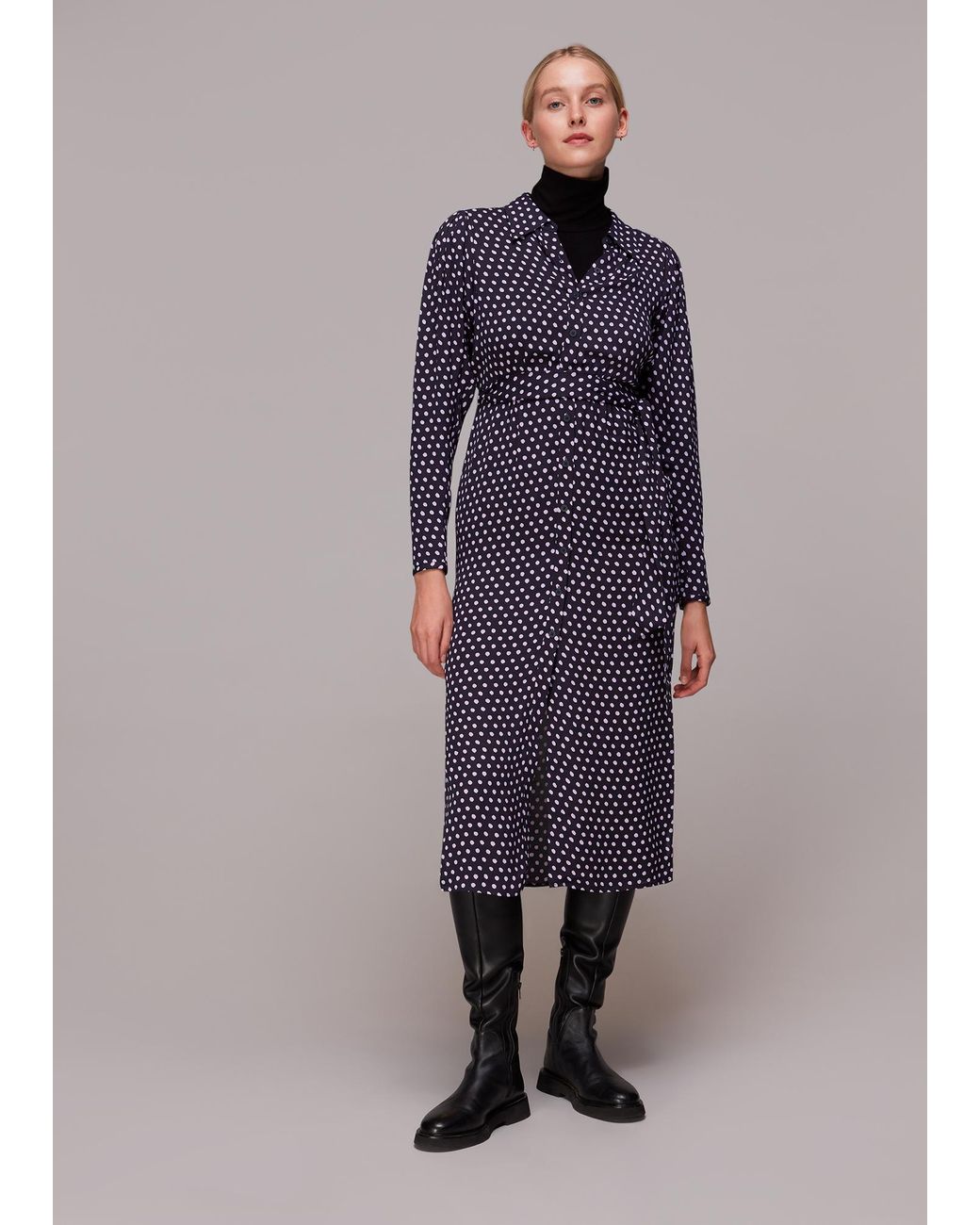 Whistles Purple Dotted Spot Print Shirt Dress