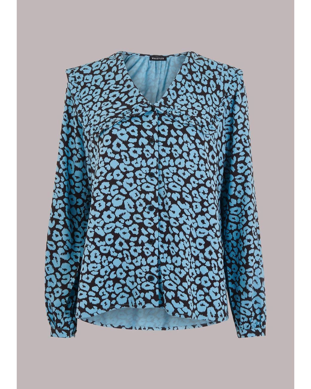 Whistles Gray Fuzzy Leopard Collar Top