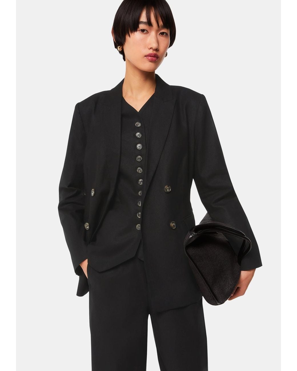 Whistles Black Lindsey Linen Blend Blazer